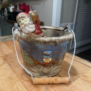 Kirkland's Potter's Garden Ceramic Santa and Snowman Christmas Bucket